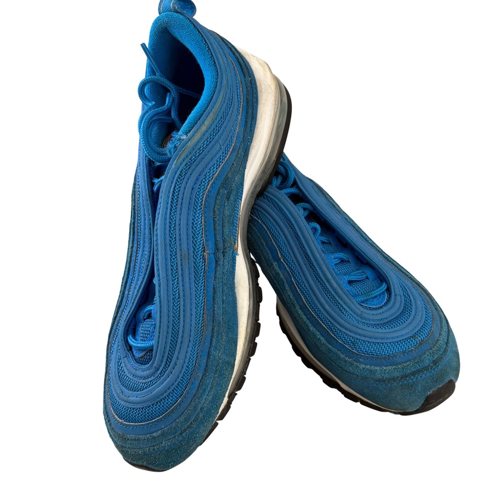 Nike Air Max 97 Blue Suede Mesh Sneakers Gold Swoosh CI3708-400 Mens 8